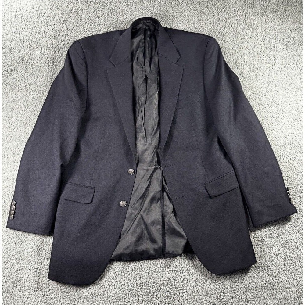 Michael Kors Blazer Men 40L Navy Blue‎ 100% Wool 2-Button Silver Crest Buttons